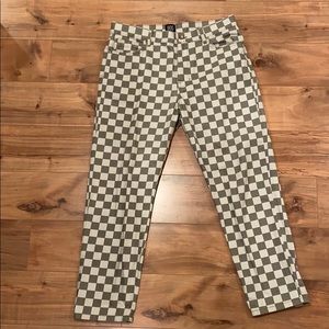 White and gray checkerboard pants
